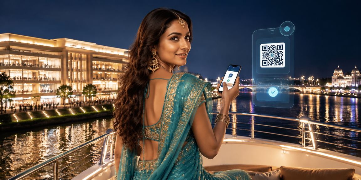 User making a UPI mobile payment in Delhi during evening