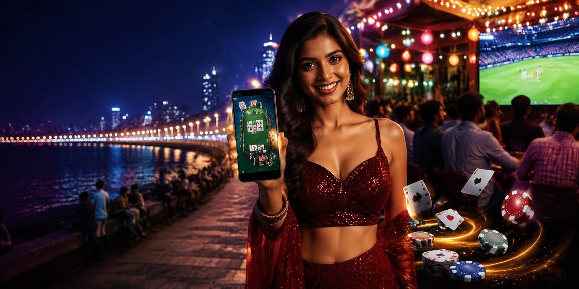 Mumbai Marine Drive night market with cricket betting theme